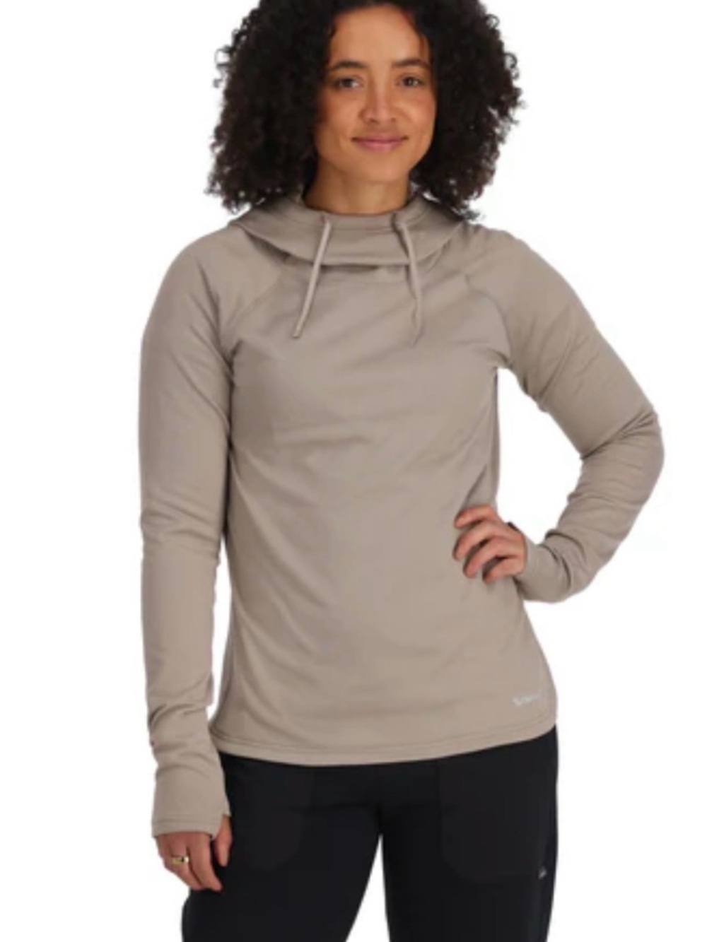 Simms Heavyweight Baselayer Hoodie Women’s Size L Taupe Thumbhole Cowl Neck